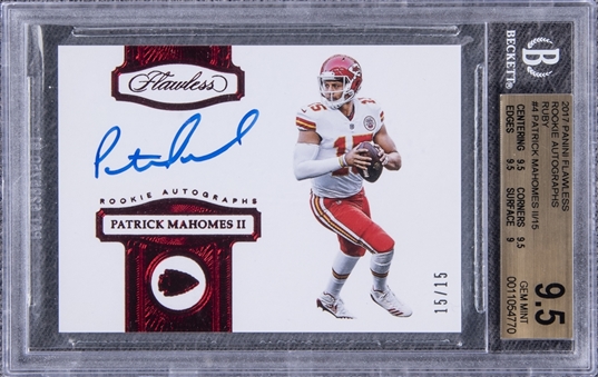 2017 Panini Flawless "Rookie Autographs" Ruby #4 Patrick Mahomes Signed Rookie Card (#15/15) - BGS GEM MINT 9.5/BGS 10